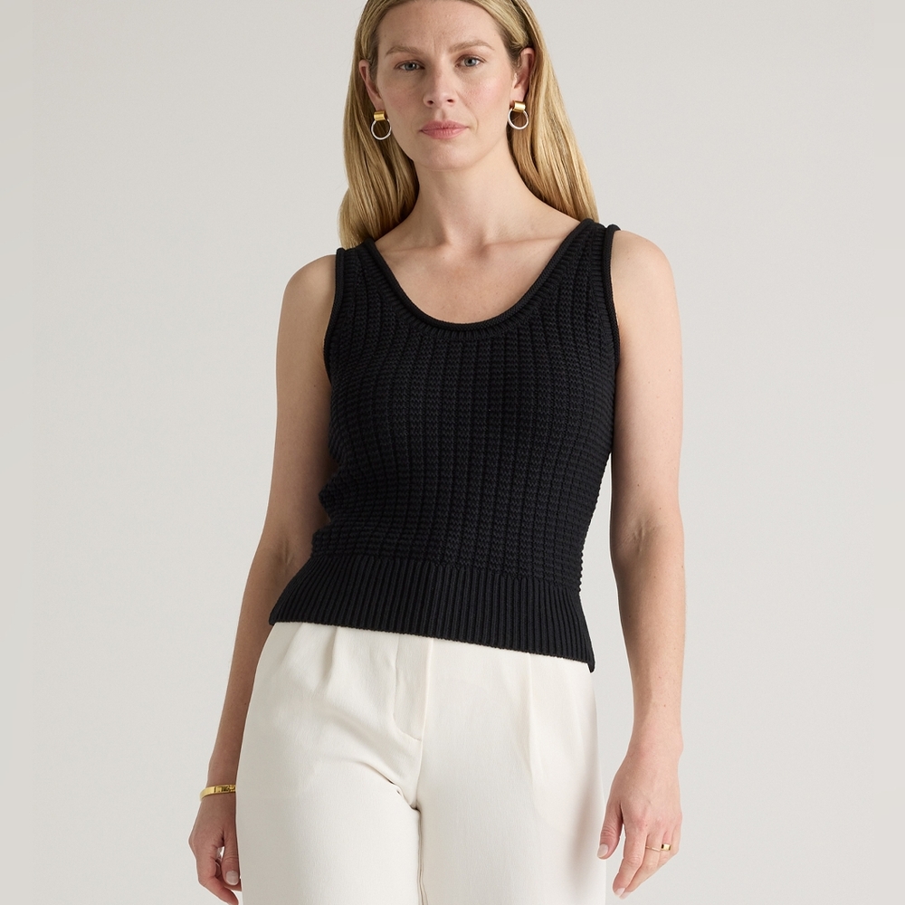 Quince 100% Organic Cotton Waffle Stitch Sweater Tank Vest Size S Black Neutral